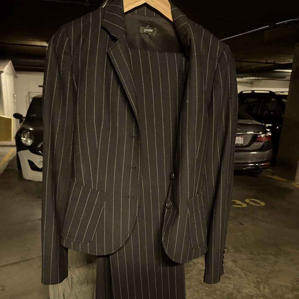 JCrew women’s black pinstriped suit